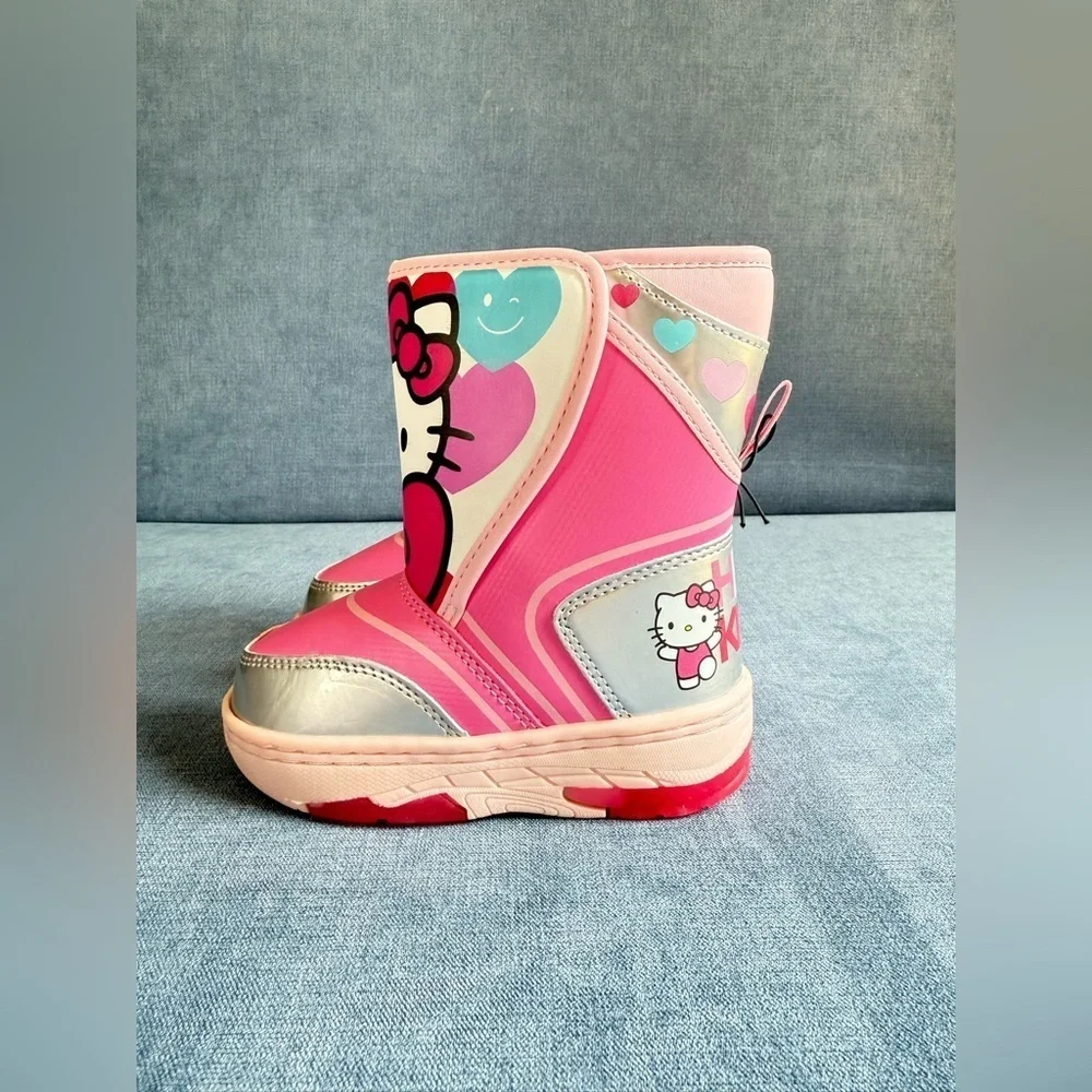 Hello Kitty Winter Snow Boots Toddler Girls SZ 8 Pink Velcro Closure Warm New